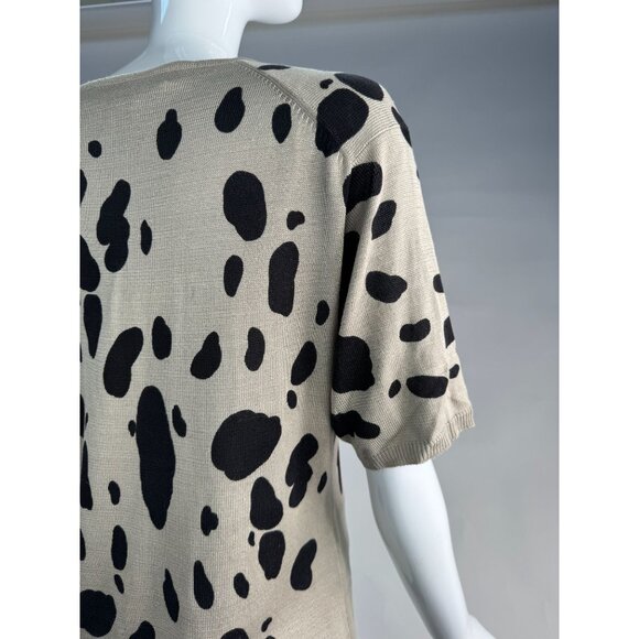 Joseph A. Silk Polka Dot Sweater Beige & Black Size L 100% Silk Women's Short Sl - Picture 12 of 16